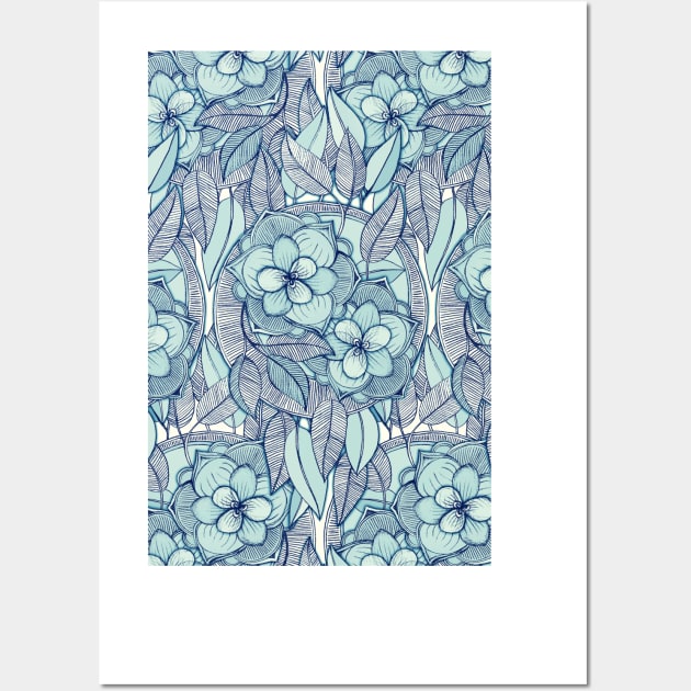 Teal Magnolias – a hand drawn pattern Wall Art by micklyn